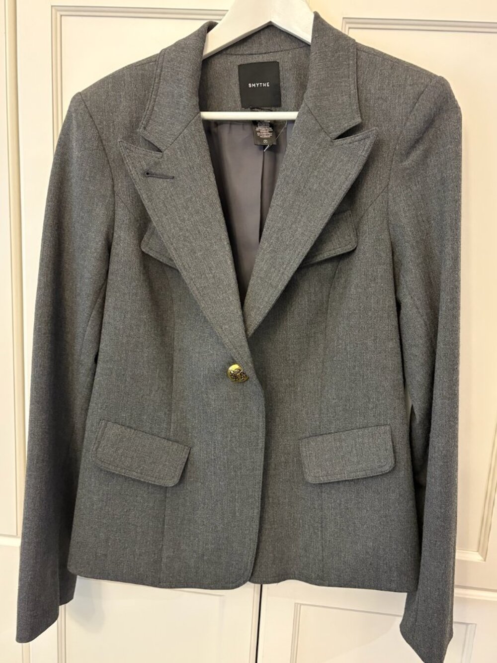 SMYTHE Grey Tailored Blazer Gold Button Size 14 Worn Once